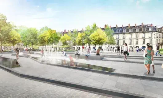 Fontaines et quais-jardins autour de la place du Commerce