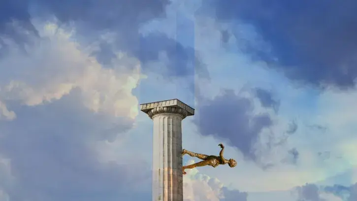 Un personnage est installé sur la colonne Louis XVI