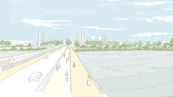 Vue du futur parc de la Confluence depuis le pont de Pirmil.