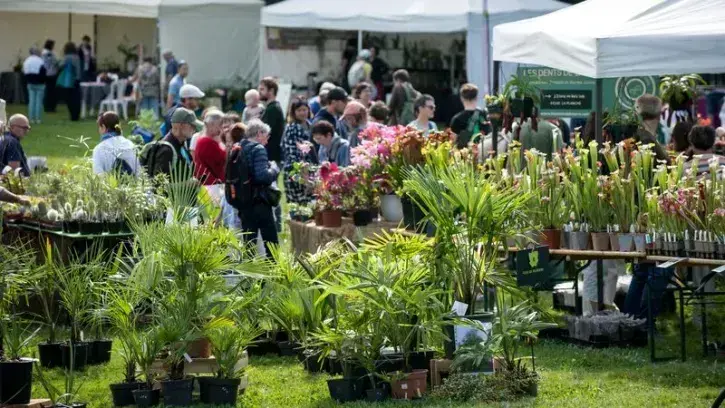 Des visiteurs au milieu des stands de vente de plantes, à la Folie des plantes 2024.