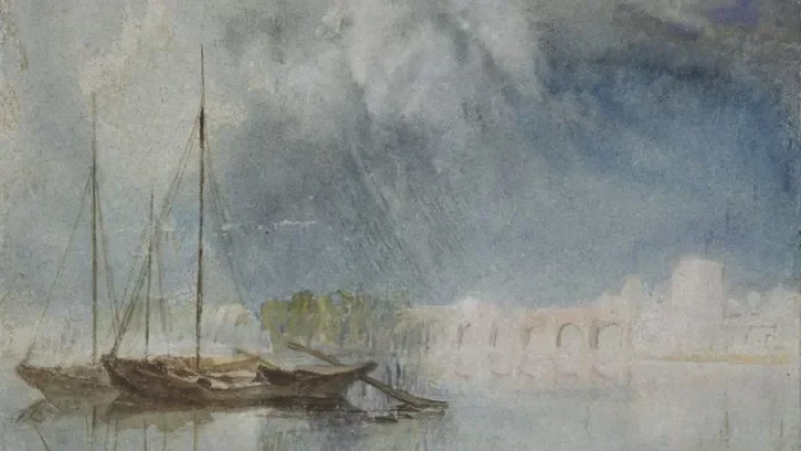 Un bateau de pêche devant le pont de Pirmil, au 18e siècle. 