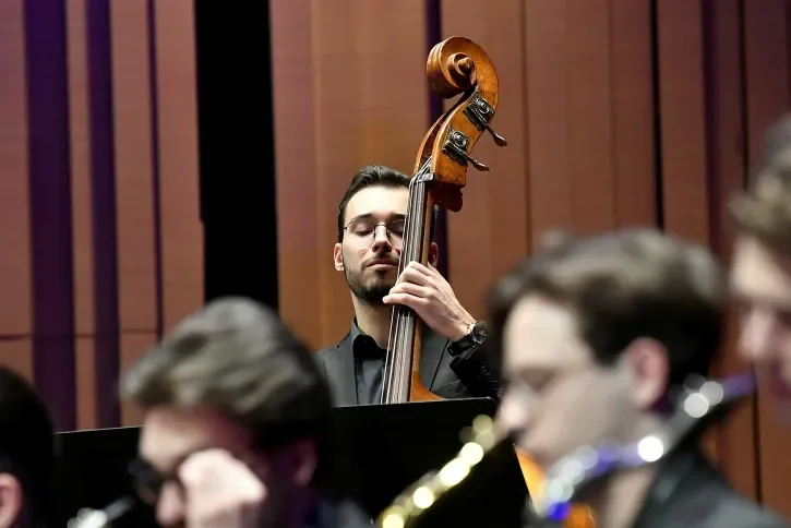 Un joueur de contrebasse.