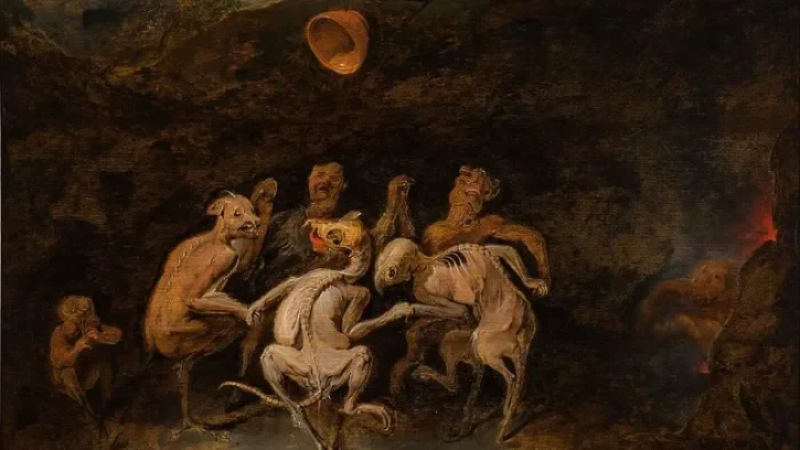 Une peinture représentant une ronde petits farfadets terrifiants. 