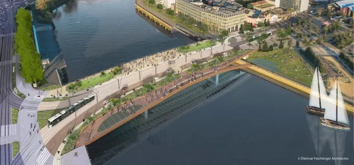 Perspective du futur pont Anne-de-Bretagne vue du ciel.