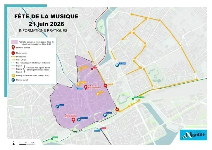Un plan du centre-ville de Nantes.