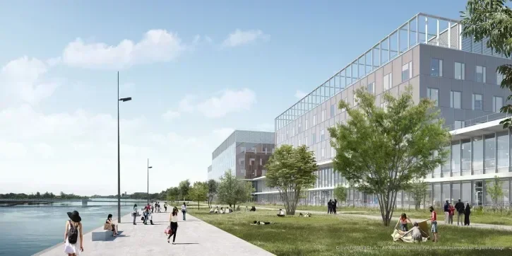 Persepctive du nouvel hôpital de Nantes, depuis le quai Wilson.