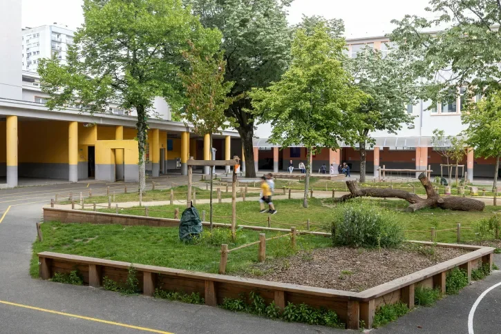Des enfants dans une cour d'école.