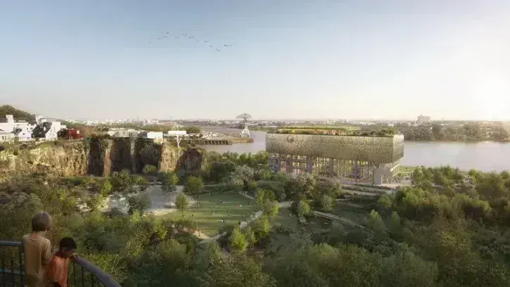 La Cité des imaginaires, selon les mots de Raphaël Saillard de l'agence ARS, a été pensée comme « un lieu de rencontre en réunissant la carrière et le fleuve, la ville et son patrimoine industriel » ©  Neutelings Riedijk Architects.