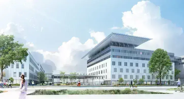Implanté en plein cœur de la métropole, sur les terrains de l'ancien MIN, le nouveau CHU, ici vu par l'entrée des Urgences, sera intégré dans un grand quartier de la santé, rassemblant la nouvelle faculté de santé, des écoles paramédicales, des instituts 