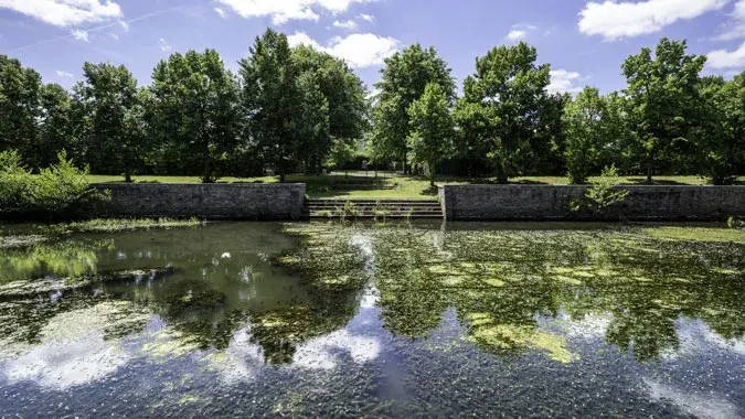Construit à la fin du 17ème siècle, le bassin du Bois Briand se situe à côté des jardins du Manoir du même nom. Situé sur une promenade à la frontière entre Nantes et Sainte-Luce-sur-Loire, cet ouvrage de 100 mètres sur 19 mètres et 2 mètres de profondeur