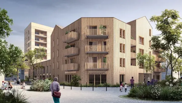 L'opération Dahia, conçue par les architectes TICA et Palast, comprend 5 bâtiments aux formes variées et s'articule autour d'un cœur d'îlot végétalisé. Le chantier diminue son empreinte carbone de 37 % et économise 2000 tonnes de CO2 par rapport à un proj