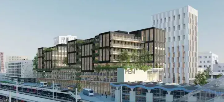 Dessiné par les architectes d'AIA Life Designer et de Dream, il abritera au rez-de-chaussée, une gare routière directement connectée à la gare SNCF. © AIA – Dream