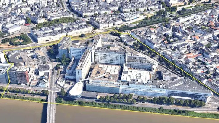 Le périmètre soumis au concours Europan comprend le site de l'Hôtel-Dieu ainsi qu'une partie de l'îlot Bias voisin.