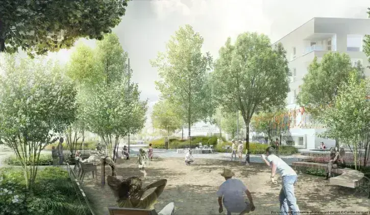 La future place du Repos-de-Chasse sera dotée d'un mail convivial et arboré. © Moss Paysage.
