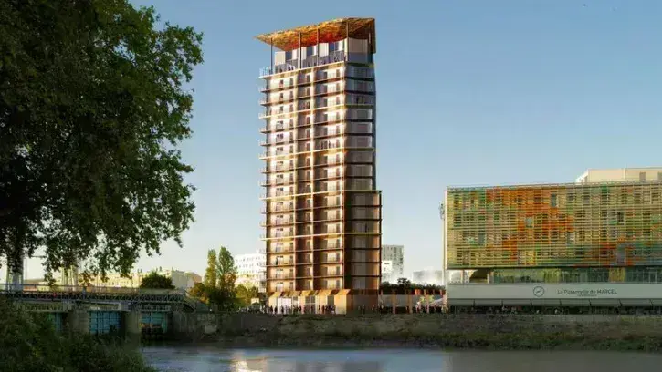 Les 74 logements, du T2 au T5, bénéficieront de vues dégagées sur la Loire, le canal Saint-Félix et le stade. © Lina Ghotmeh - Architecture.