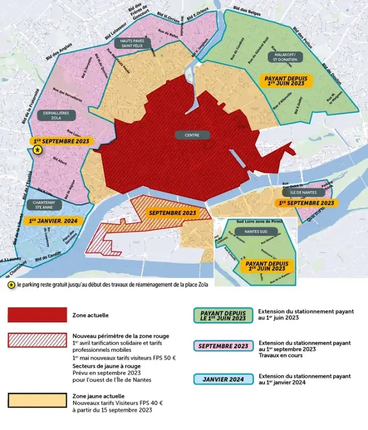L'extension des zones de stationnement payant à Nantes. 