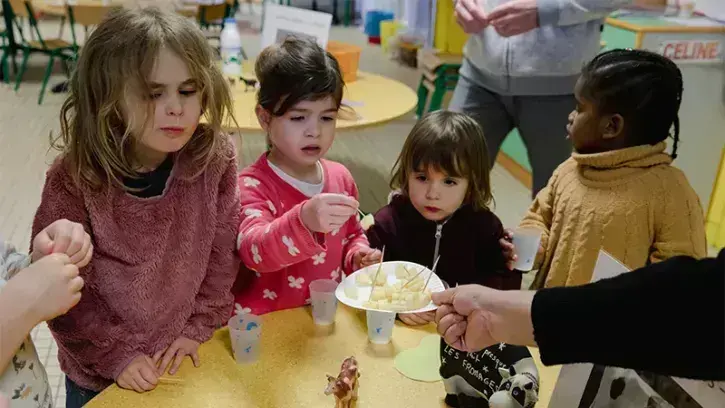 Dégustation d'emmental au périscolaire de l'école Georges-Brassens, à Nantes Nord. © Céline Jacq pour Nantes Métropole
