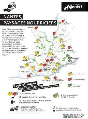 Carte de localisation des potagers solidaires de l'opération Nantes Paysages nourriciers pour l'année 2025